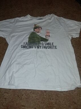 Old Navy White Tee with Green Elf Graphic and Slogan